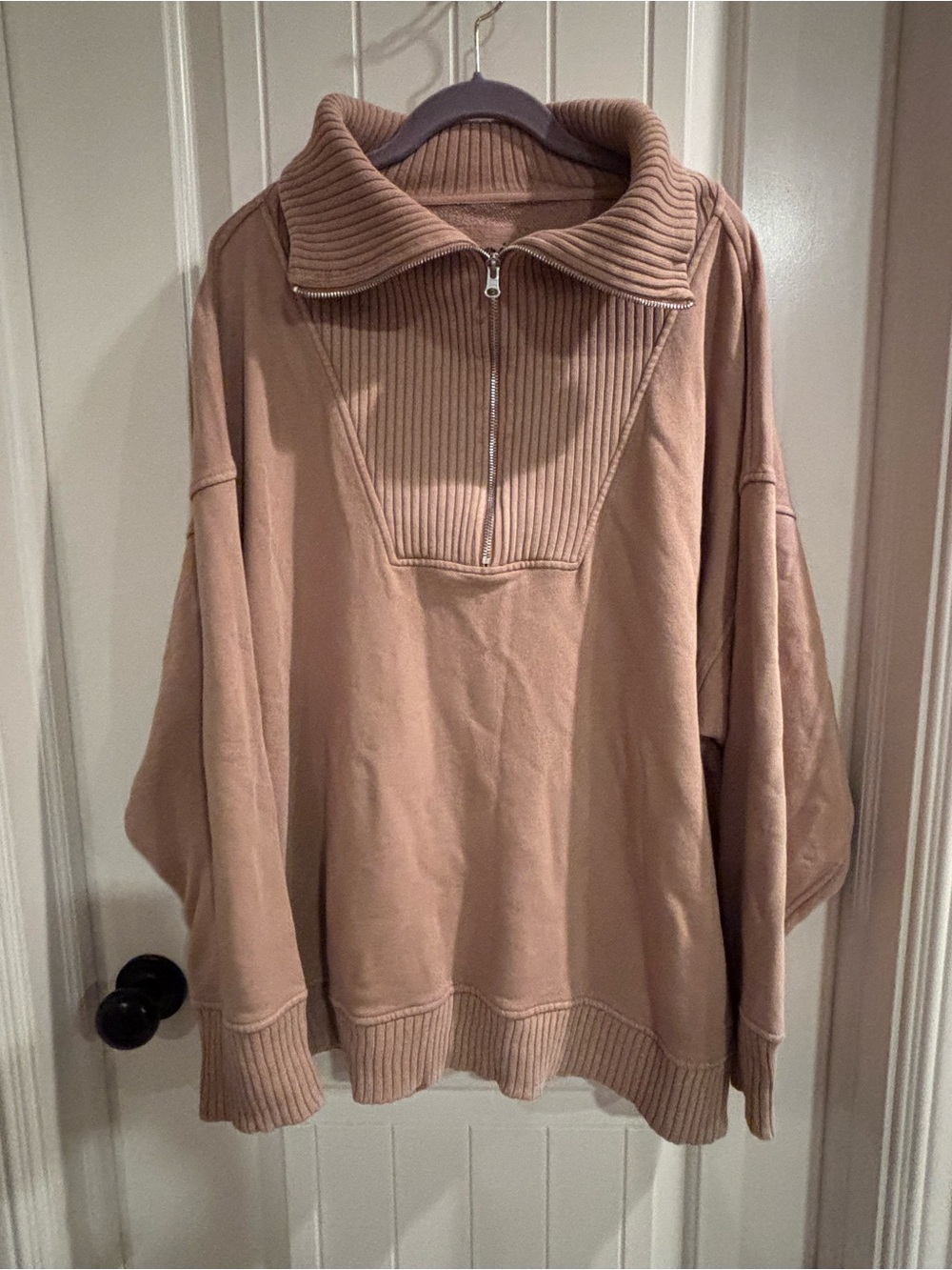 aerie Ribbed Half-Zip Funnel Neck Sweater - Taupe